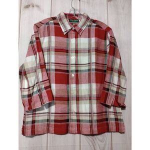 Lemon Grass Studio Women's Red Plaid Button‎ Up Shirt Size L 100% Cotton